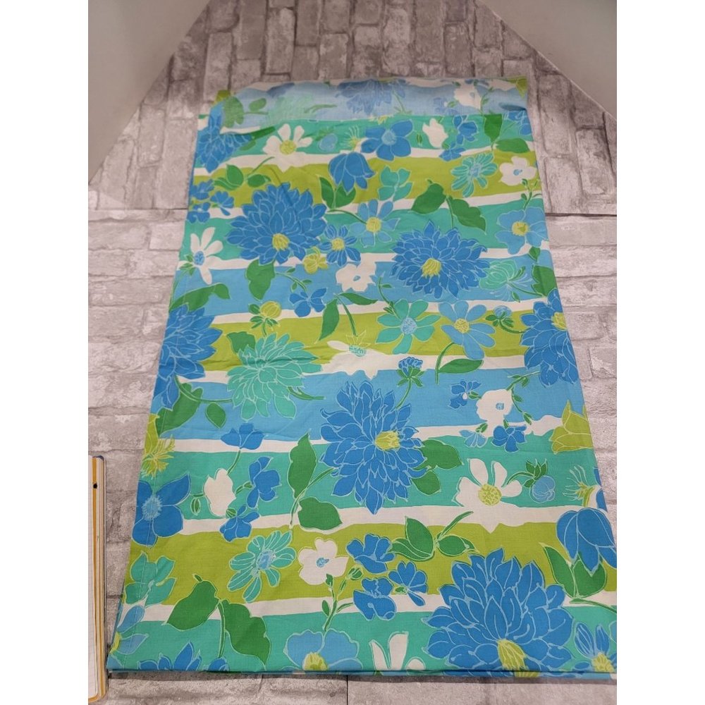 Cannon Vintage Twin Flat Sheet Floral 70s‎ Blue Green Clean - Picture 2 of 6